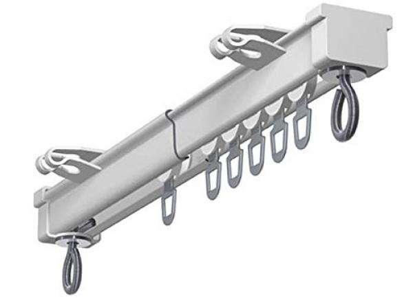 GARDUNA ausziehbare Gardinenschiene Vorhangschiene, weiß, glatte, glänzende Oberfläche - Komplettset inkl. allem Zubehör